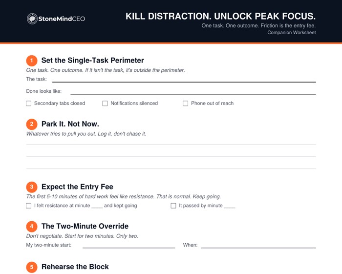 Cover preview of the Kill Distraction Companion Worksheet